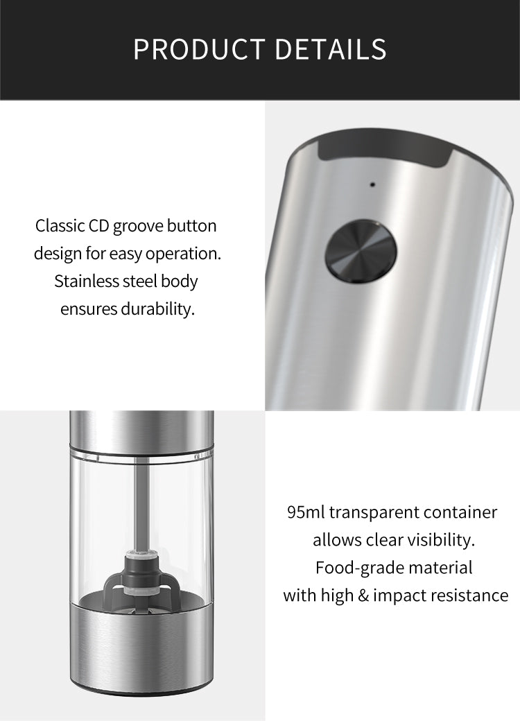 [GOLD] SeasonMate – Stainless Steel Electric Salt & Pepper Grinder Set (2 Grinders + Base)