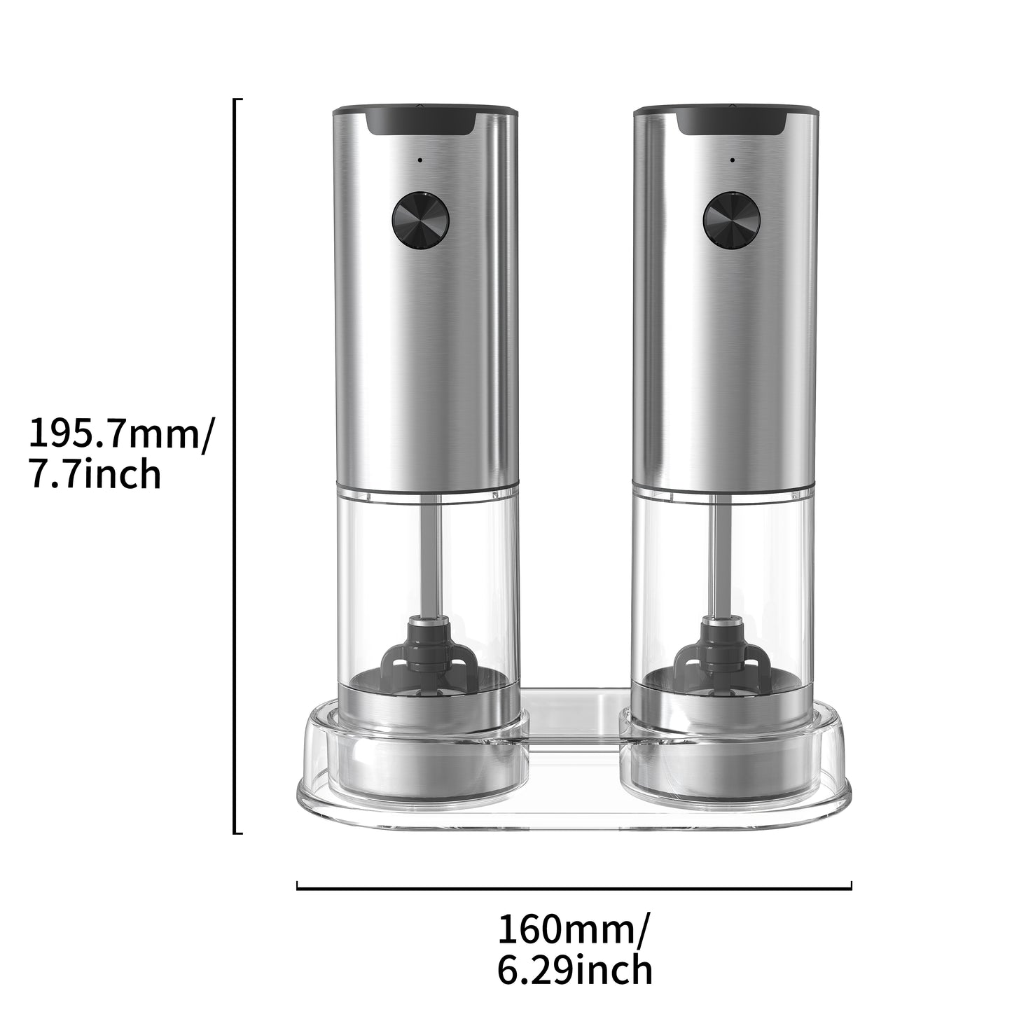 [GOLD] SeasonMate – Stainless Steel Electric Salt & Pepper Grinder Set (2 Grinders + Base)