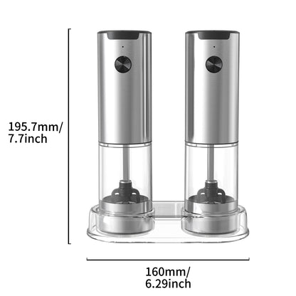 [GOLD] SeasonMate – Stainless Steel Electric Salt & Pepper Grinder Set (2 Grinders + Base)