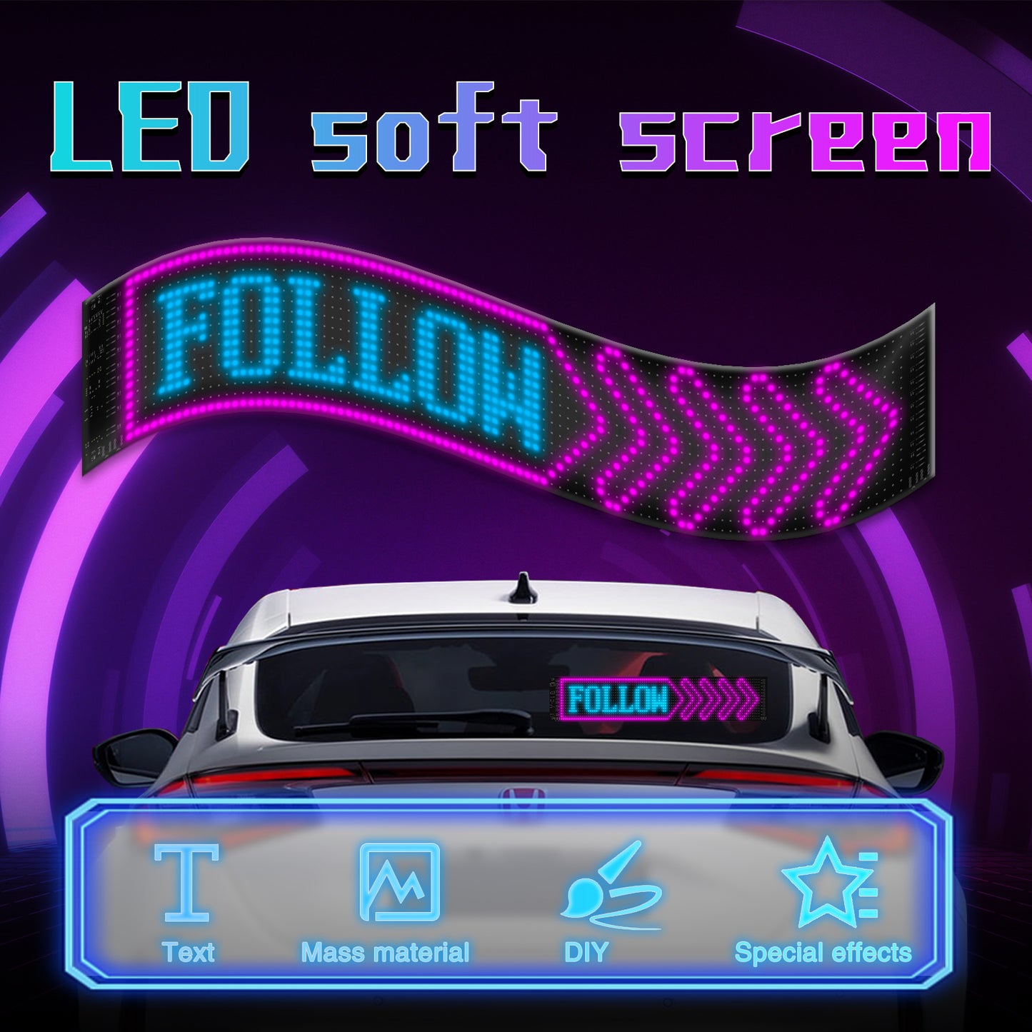 [GOLD] GlowPanel X – Programmable Car LED Display with Smart Remote Control
