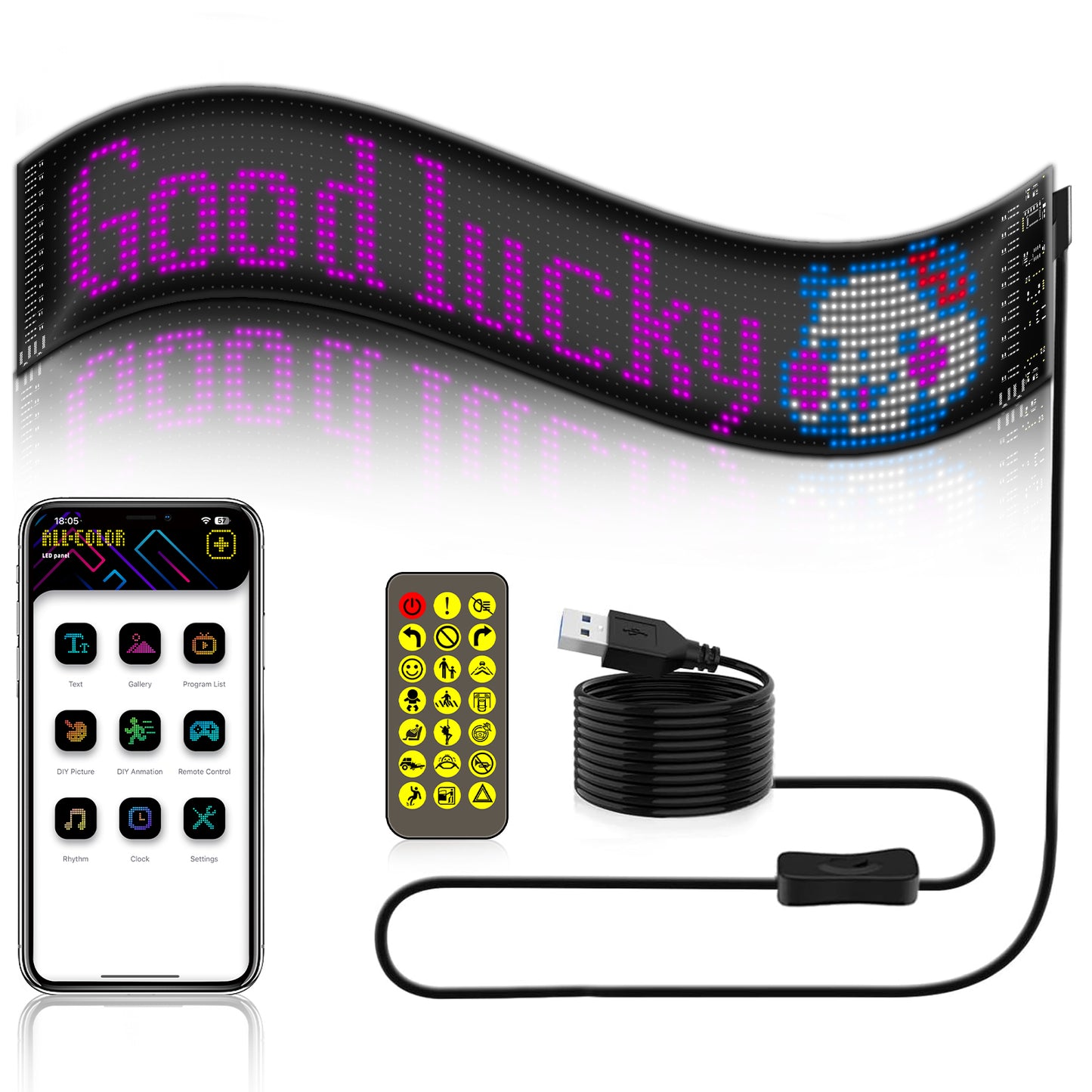 [GOLD] GlowPanel X – Programmable Car LED Display with Smart Remote Control